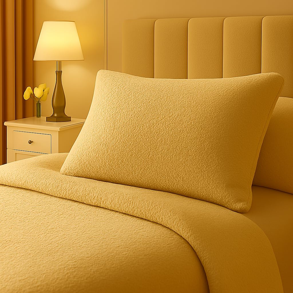 Night Zone Teddy Bear Pair Pillowcases Warm Cosy Soft Plush Fleece Pillow case (Ochre)