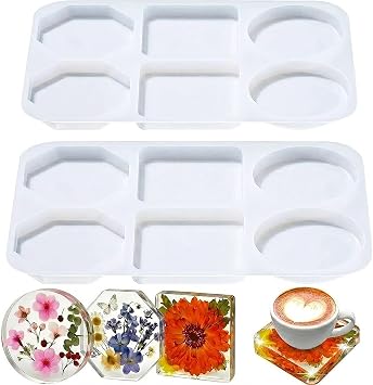 12-Cavity Resin Coaster Molds,4 Inches Coaster Silicone Molds for Resin | Coaster Molds for Epoxy Resin in 3 Shapes,Octagon Round Square for Flower Preservation, Cups Mats, DIY Craft Gifts