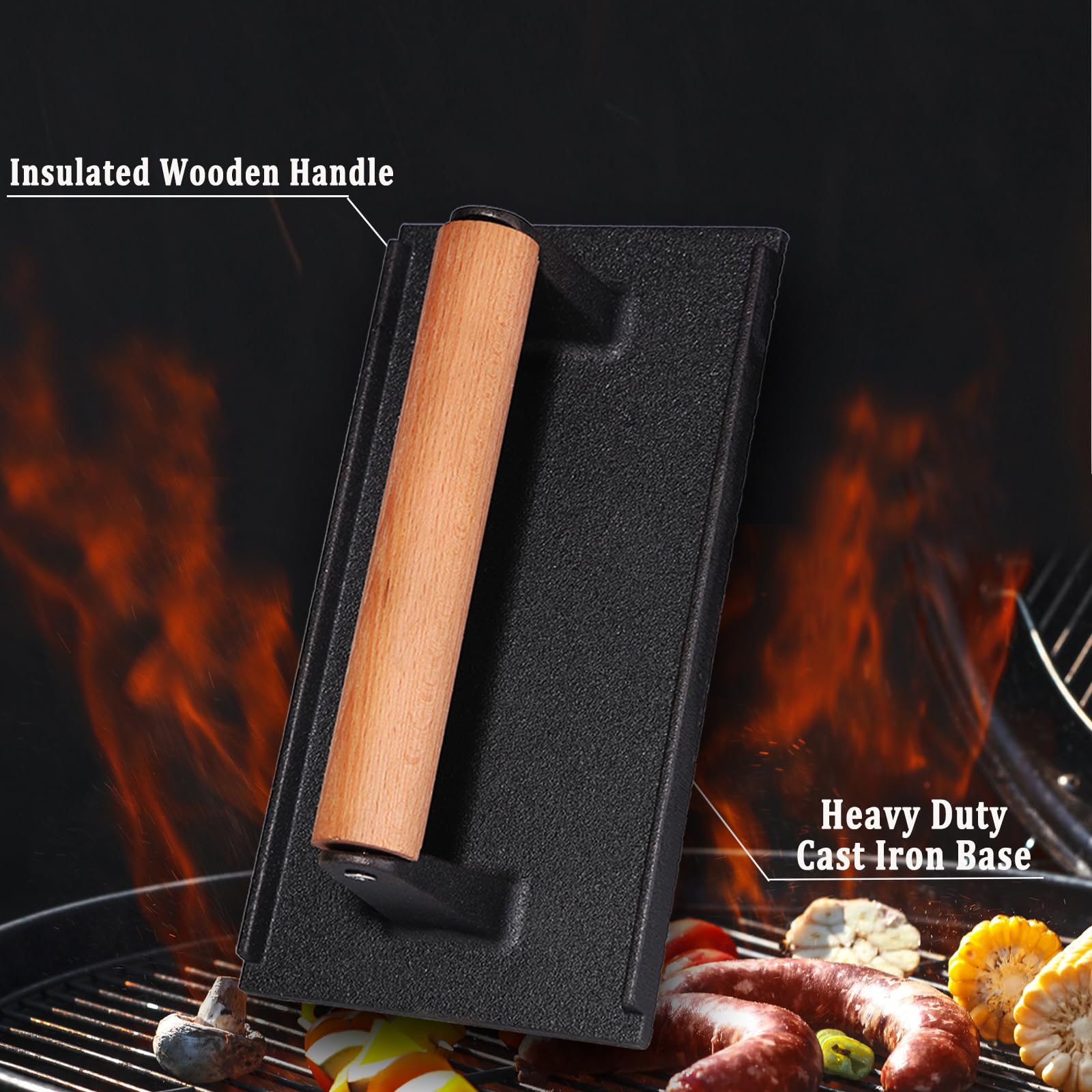 3 piezas trituradoras de hamburguesas, prensa de parrilla redonda y rectangular, prensa de hierro fundido para plancha con mango de madera para Blackstone Camp Chef Pitboss