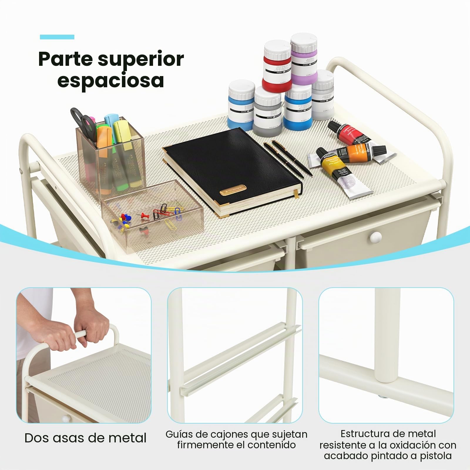 GIANTEX Carro de Almacenamiento con 10 Cajones Plásticos, Cajonera con 4 Ruedas 360°, 2 Bloqueables, 65,5 x 37 x 87 cm, Carrito Auxiliar para Salón, Dormitorio, Cocina, Baño (Blanco)