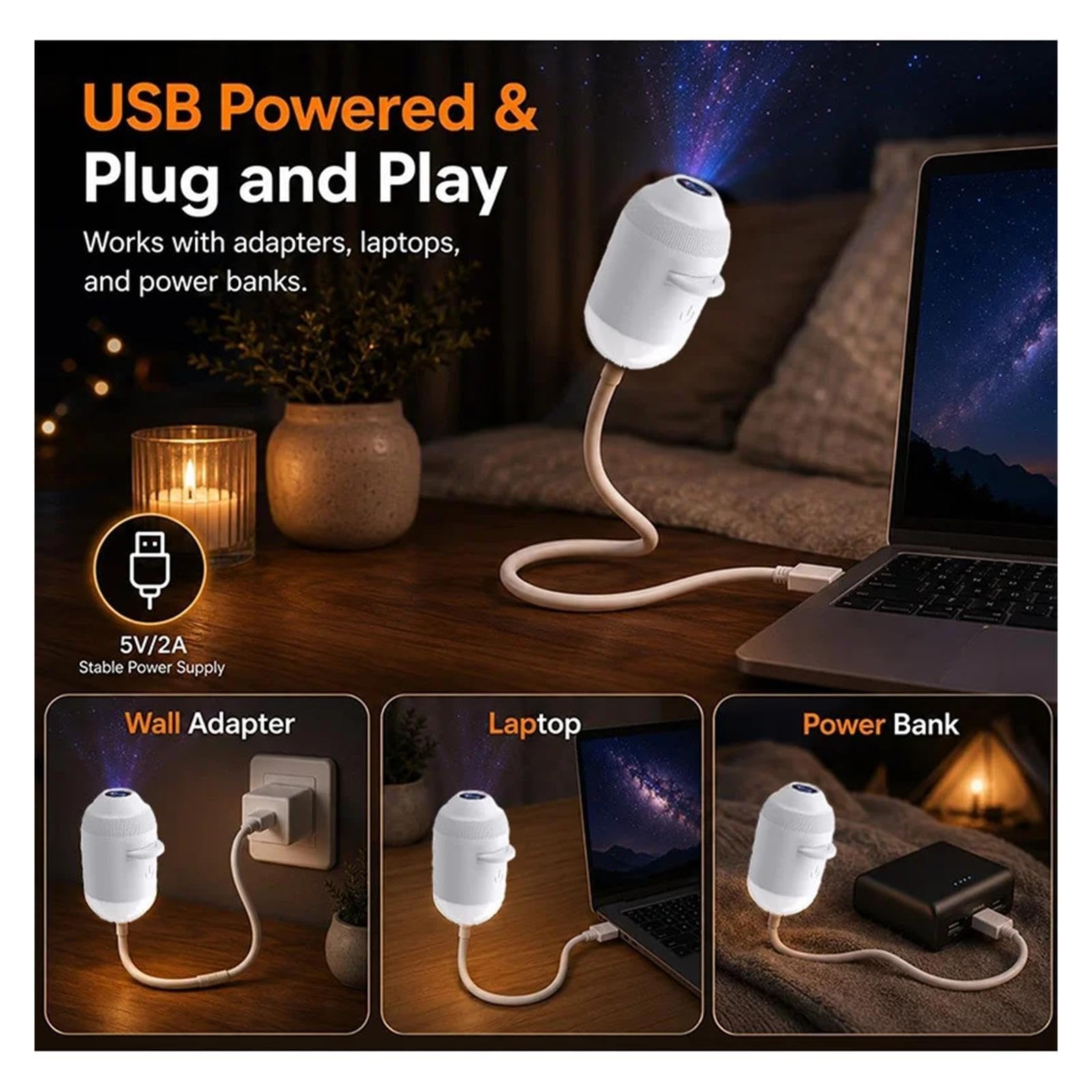 Proyector USB Galaxy Ocean Aurora Luz Nocturna for Niños