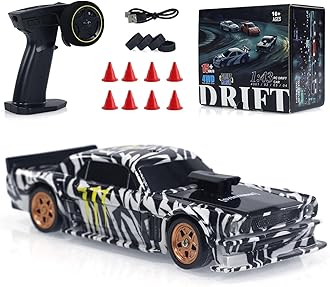 1/43 Scale Mini Racing Drift RC Car with Lights, 2.4G Electric 4WD High-Speed Remote Control Sports Car, Full Proportional Vehicle for Boys Adults Teen - RTR Version/Black White