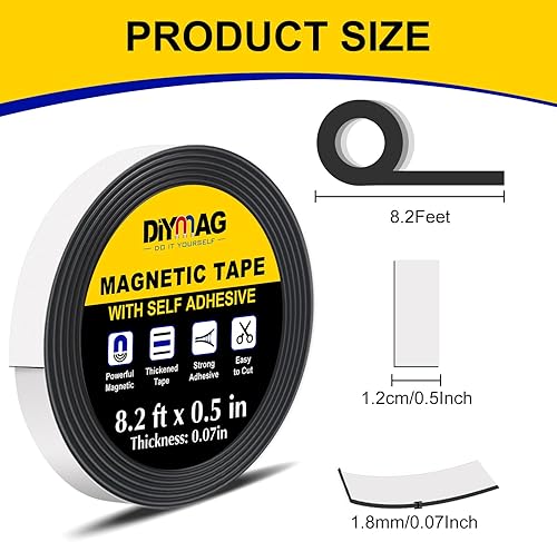 Miniatura 2 de DIYMAG Cinta magnética, 2 rollos de tira magnética con fuerte autoadhesivo y flexible, rollo de cinta magnética para proyectos de manualidades,