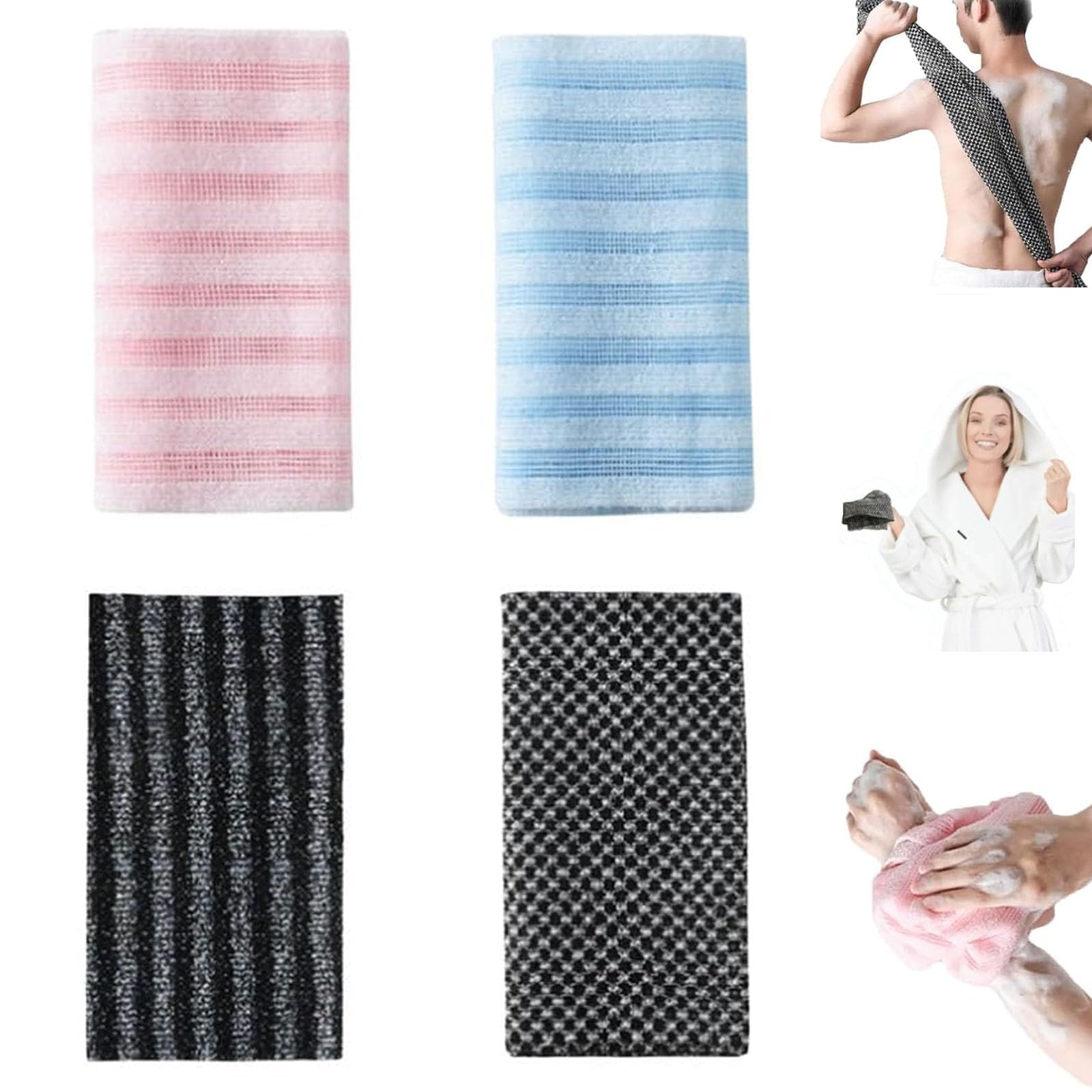 Blissal Exfoliating Shower Towel – 25x100 Cm Black Scrub Cloth For Women & Men