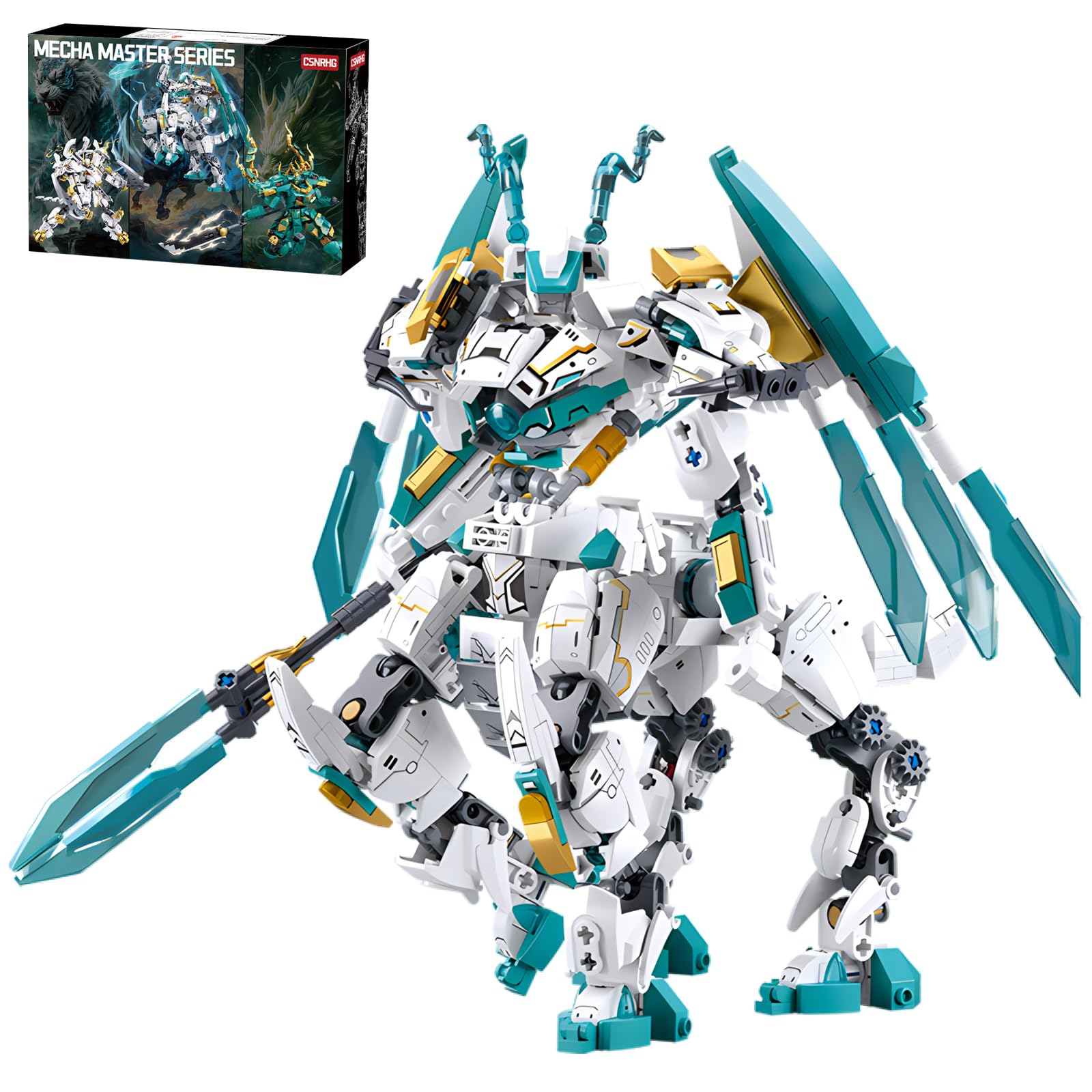 White Horse Dragon Samurai mech Robot Model Knight 2 in 1 Building Blocks Toy Set Mythical Birthday for Age 8+ Children Adults Teens 731 Pieces