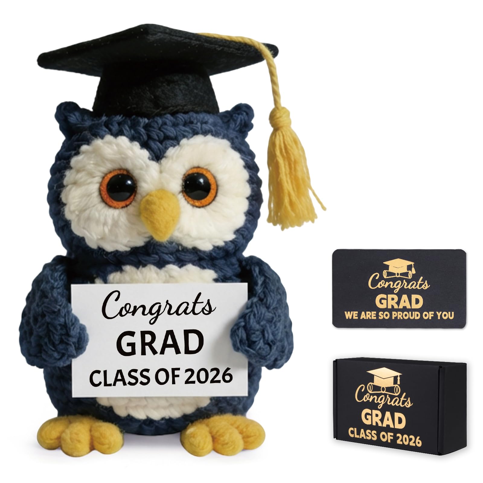 Lednica 2026 Graduation Crochet Owl, Class of 2026 Handmade Graduation Gifts, Emotional Support Crochet Animal with Gift Box&Card, Grad Plush for Boys Girls Him Her, Appreciation Teacher Gifts