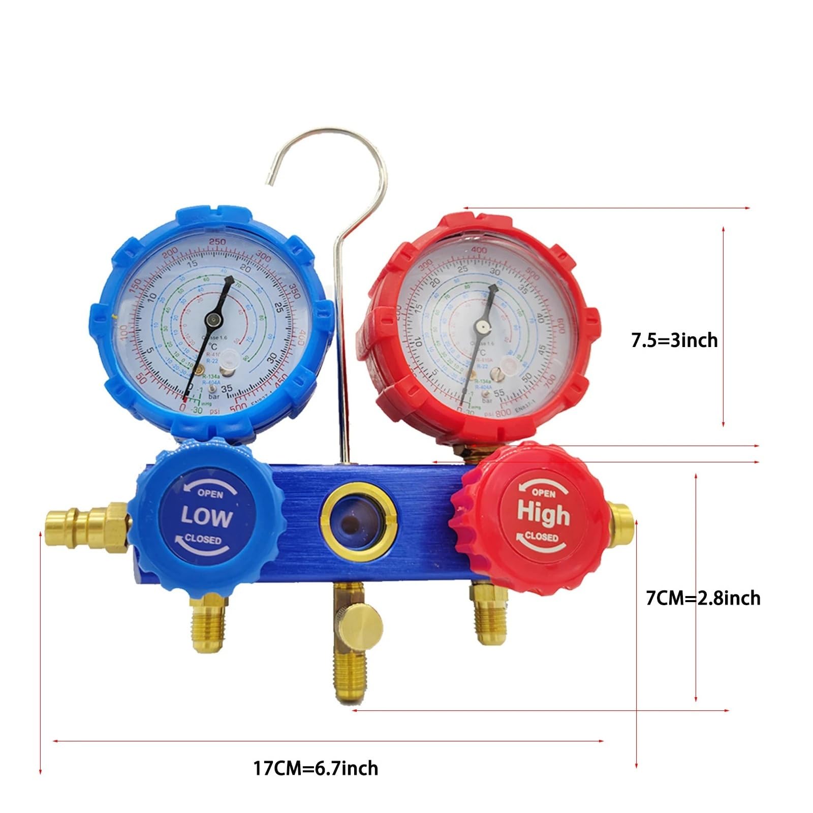 Juego de manómetro de diagnóstico de CA for refrigerante R22 R134A R404A R410A con Manguera de 5 pies acoplador rápido Ajustable Detección en Tiempo Real