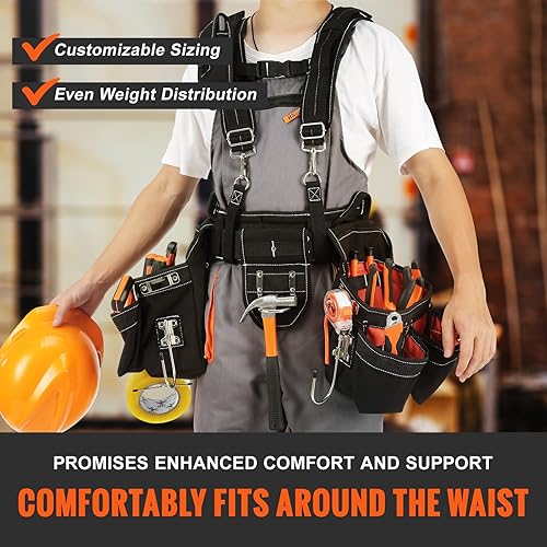 Miniatura 3 de VEVOR Cinturón de herramientas con tirantes, 34 bolsillos, tamaño de cintura ajustable de 29-54 pulgadas, cinturones de herramientas para hombres,