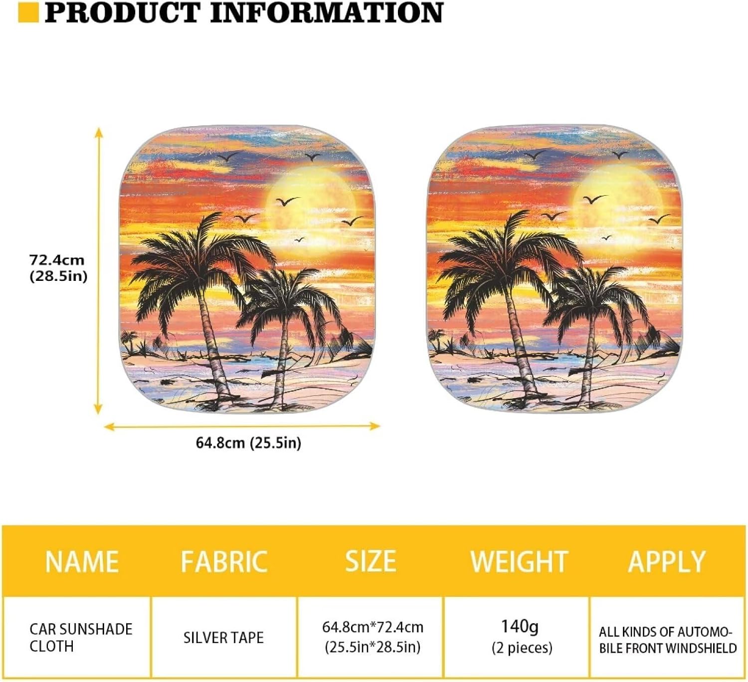 COEQINE Art Ocean Theme Palme Tress Theme Sun Shade, 2 Pieces Windshield Sun Shade with Waterproof, Foldable Keep Vehicle Cool Protector Your Car,Tropical Island Sunset Theme image 4