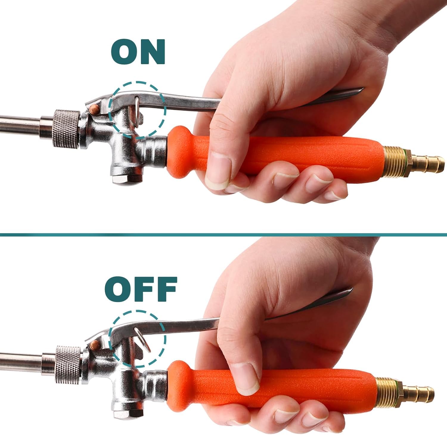 Baguette de pulvérisation entièrement en métal de 112 cm, convient pour les raccords rapides de tuyau de 1,27 cm et 9,5 mm, robinet d'arrêt intégré en acier inoxydable, avec connecteur de tuyau