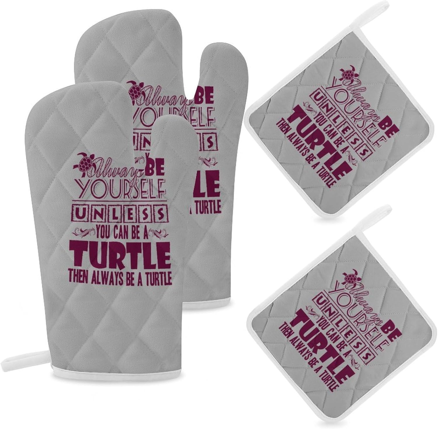 Always Be Turtle Oven Mitts and Pot Holders 4Pcs Set Heat Resistant Cooking Mitts Hot Pads