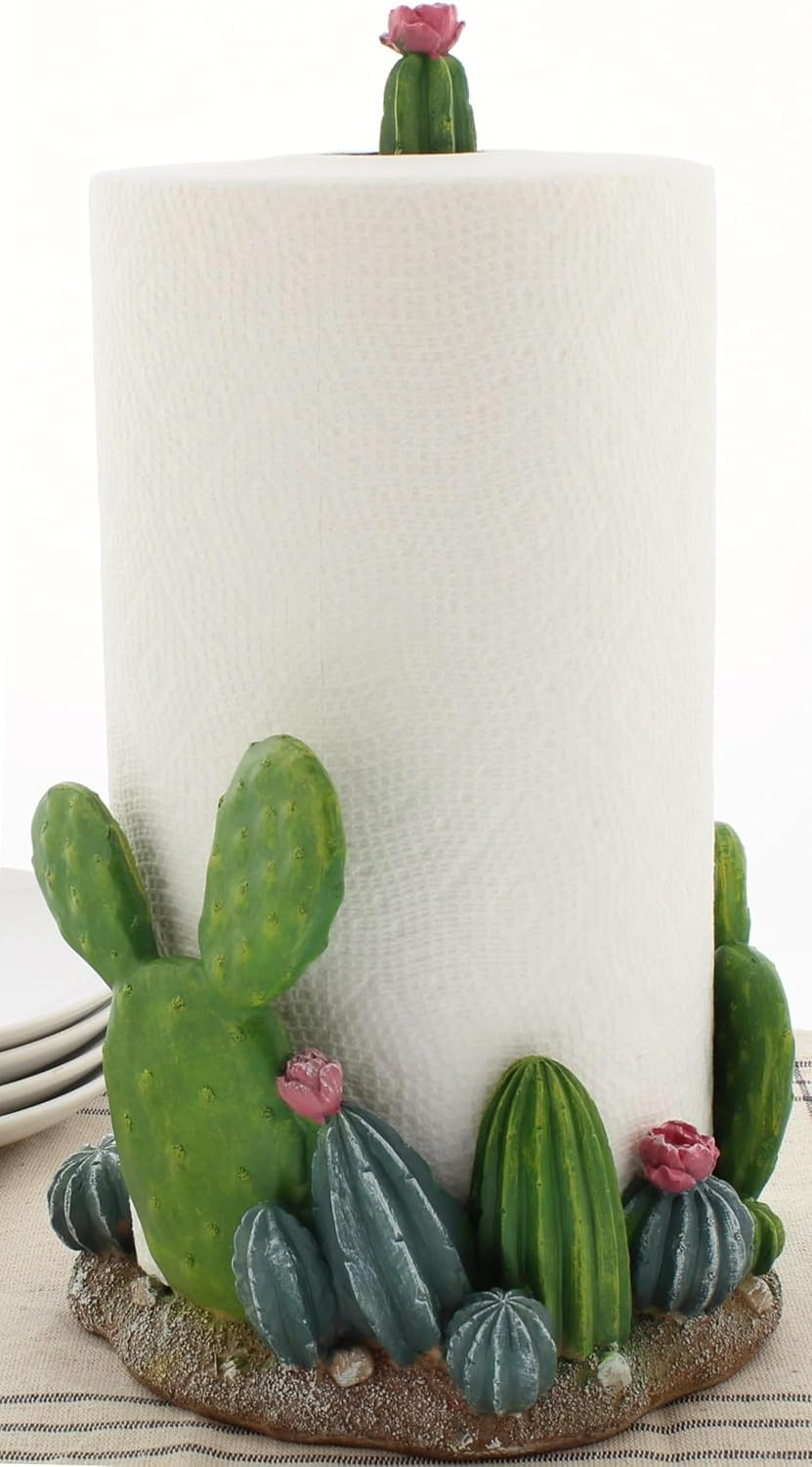 The Bridge Collection Flowering Cactus Paper Towel Holder - Cactus Kitchen Items - Paper Towel Holder for Beach, Western, or Desert Decor