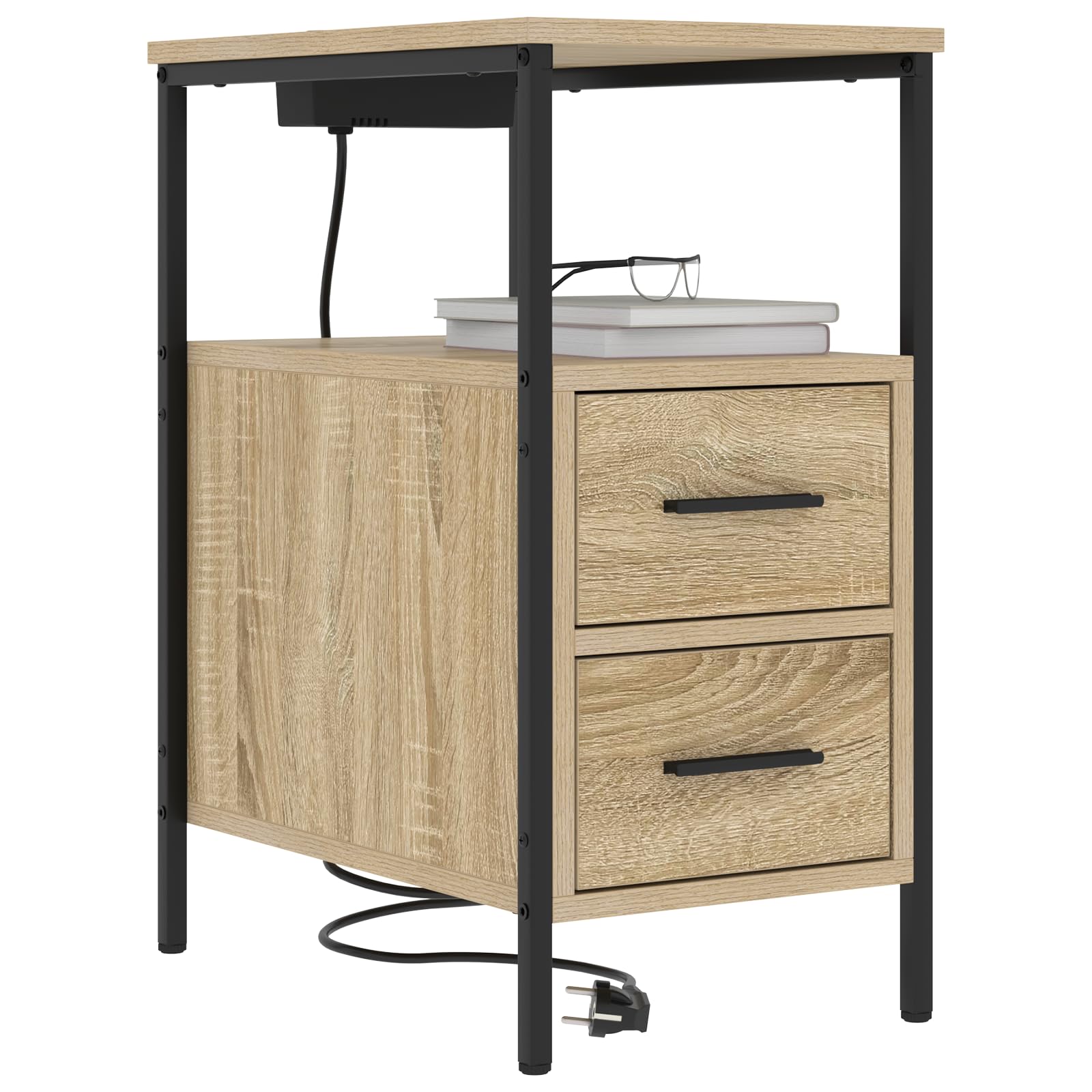 Moderner Nachttisch mit Schublade und Ladestation - Stylischer Beistelltisch aus hochwertigem MDF in dunklem Matt-Finish, ideal für Schlafzimmer und Gästezimmer