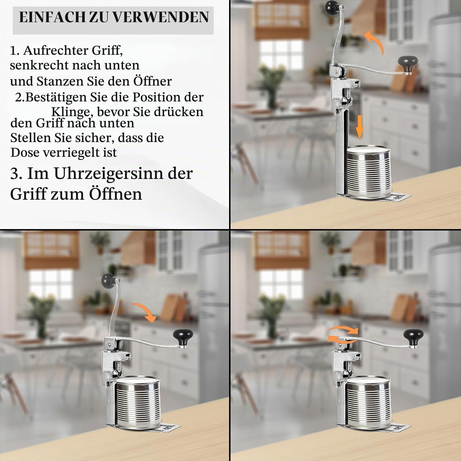 Kommerzieller Tischdosenöffner Gastro #10, Stahl Dosenöffner mit 2 Klingen | Manueller Profi-Dosenöffner mit stabilem Metallsockel, geeignet für Restaurants, Hotels und Lebensmittelgeschäfte