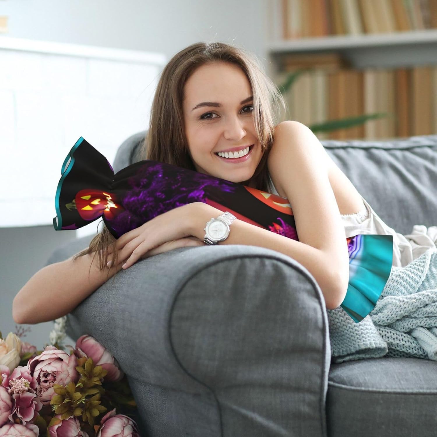 Halloween Carnival Party Print Candy Cylindrical Eco-Friendly Pillow Soft Velvet Living Room Bedroom Travel Decor