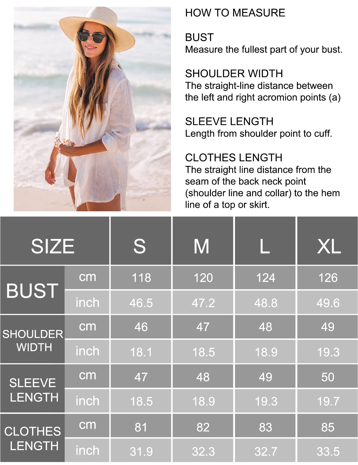 Niwicee Chemise Femme De Plage Ete, Tunique Paréo Chemisier Plage Chic Manches Longues Fluide Blouse Boutonnee,Maillot de Bain Bikini Cover Up,Cache-Maillots Et Sarongs Haut Beachwear