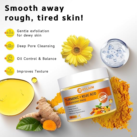 Kojic Acid and Turmeric Cleansing Pads for Exfoliation 50 PCS