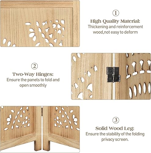 Vista 2 de ECOMEX Separadores de habitación de madera de 6 paneles, totalmente montados, 5.6 pies, tallados y pantallas plegables, divisor de habitación