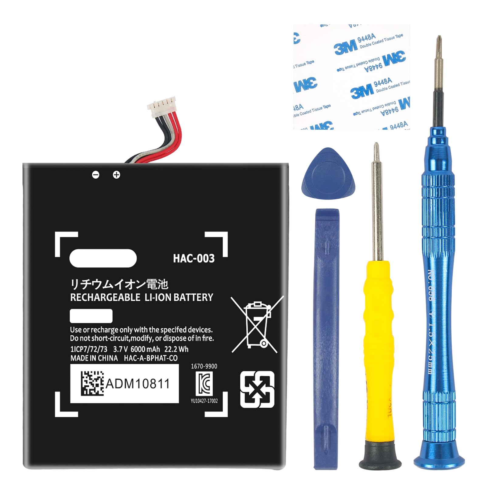 6000mAh HAC-003 Battery for Nintendo Switch 2017 Game Console HAC-001 Handheld Console Gaming Controller Li-ion Inner Battery with Repair Tools