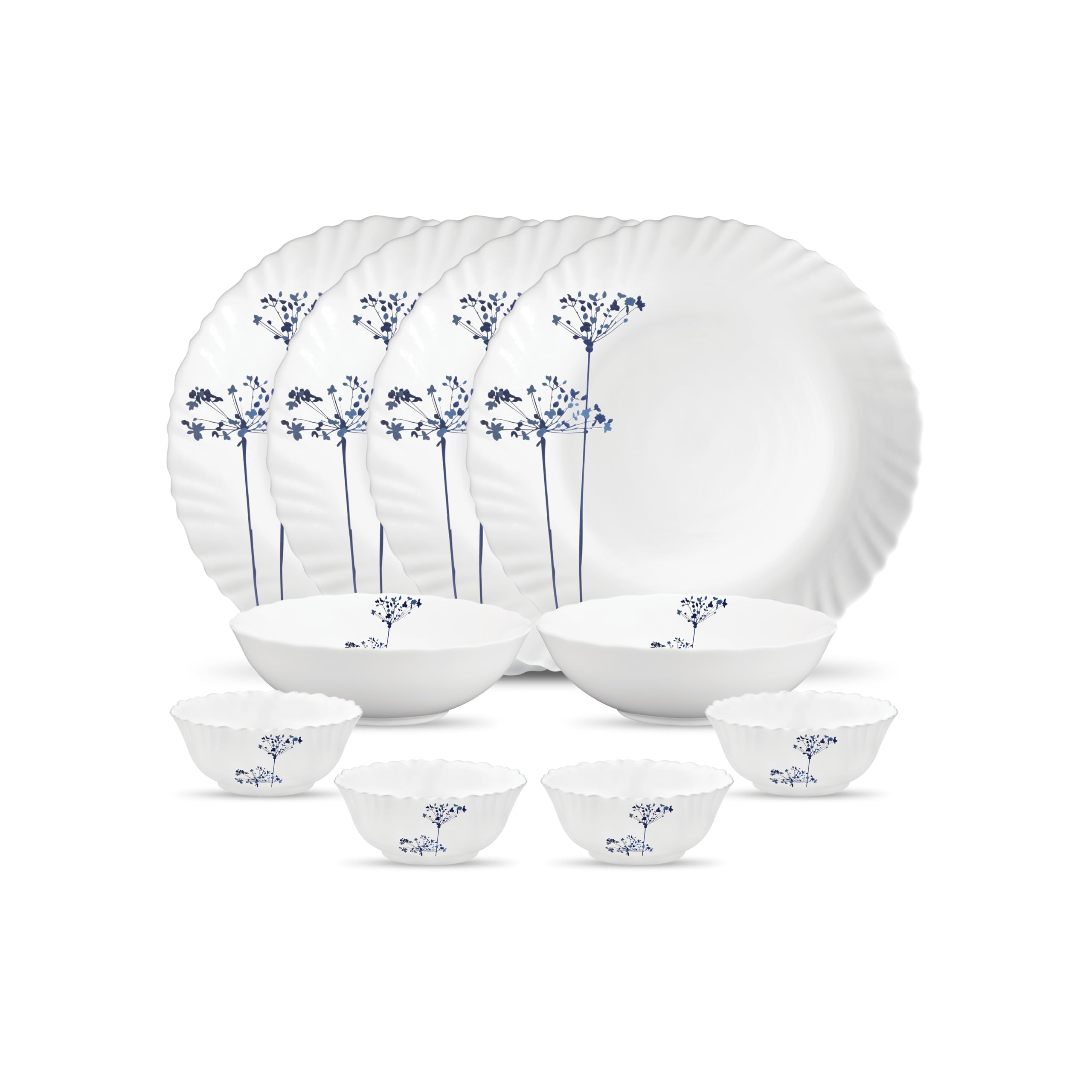 La Opala Novo Collection Opal Glass Crockery | for Family of 4 | Dinner Set 10 pcs Aqua Spray | Plates & Bowls for Dining | Microwave Safe | 100% Vegetarian | Extra Strong | Light & White