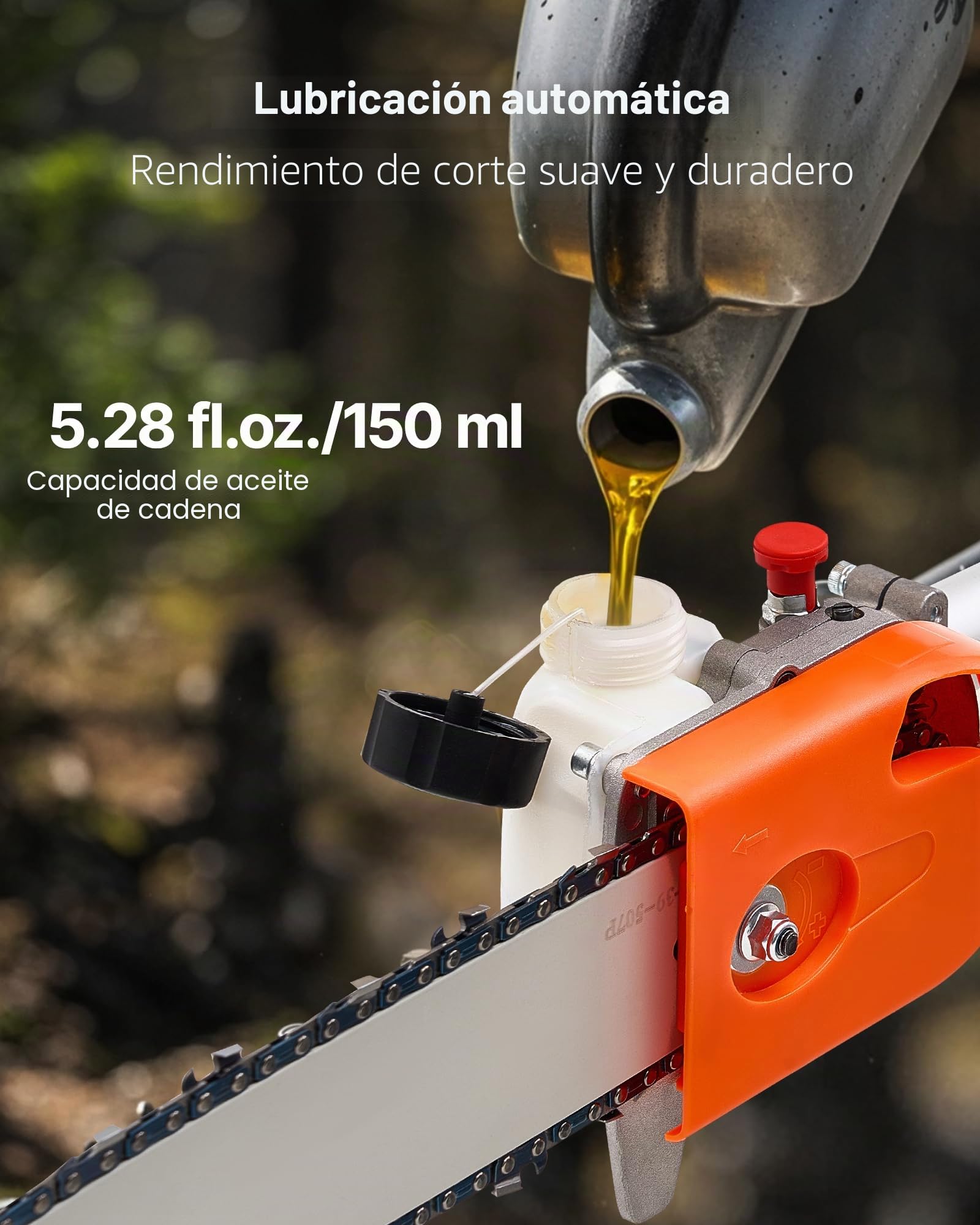 VEVOR Motosierra de Pértiga a Gasolina, Motosierra Inalámbrica de 43 cc y 2 Tiempos con Barra de Corte de 25,4 cm, Cabezal Giratorio, y Extensible de 2,11 a 3,61 m para Podar Árboles, Naranja