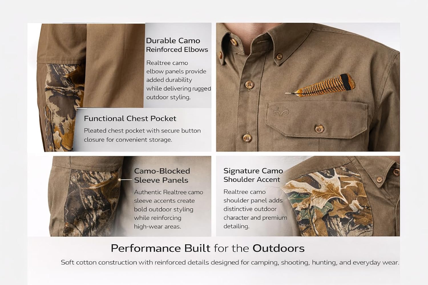 Realtree Men's Cotton Shooting Shirt, Button-Down Hunting Field Shirt