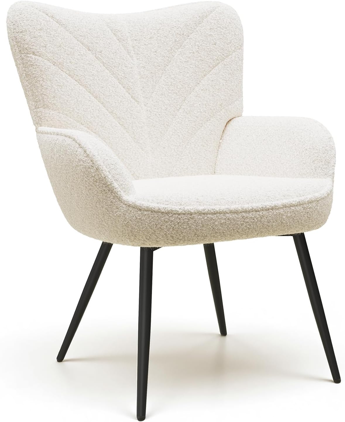 Mid-Century Modern Beige Sherpa Accent Chair, Upholstered Armchair for Living Room/Bedroom/Reading Corner, Curved Back & Padded Seat, High-Density Cushion, Soft Cozy Fabric,Set of 2