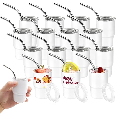 Sublimation Shot Glasses Blanks - 16 Pack 3oz White Mini Tumblers for Sublimation