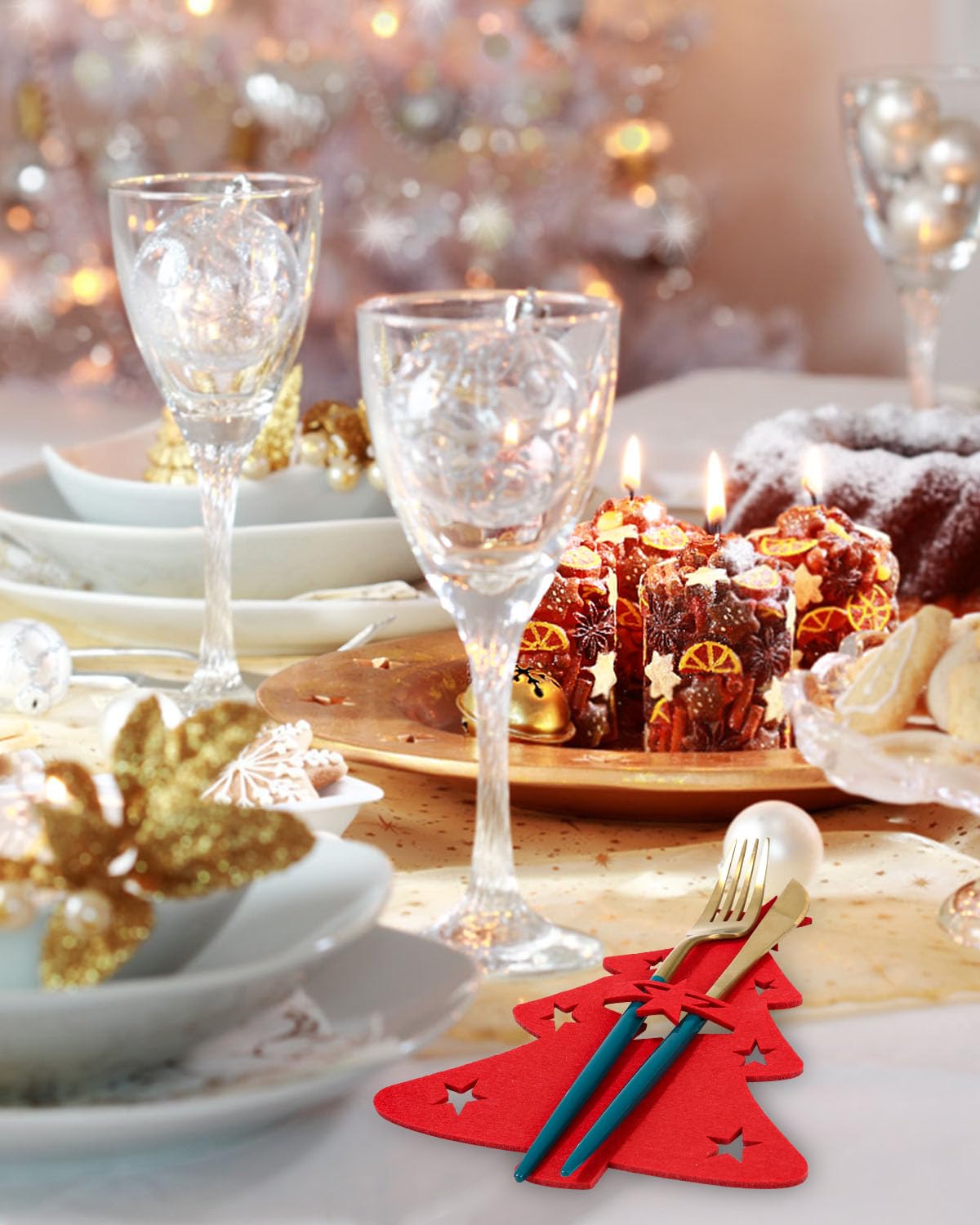 Lot De 16 Porte-couverts De Noël En Feutre - Forme Sapin Multicolore - Décoration De Table Festive Et Pratique