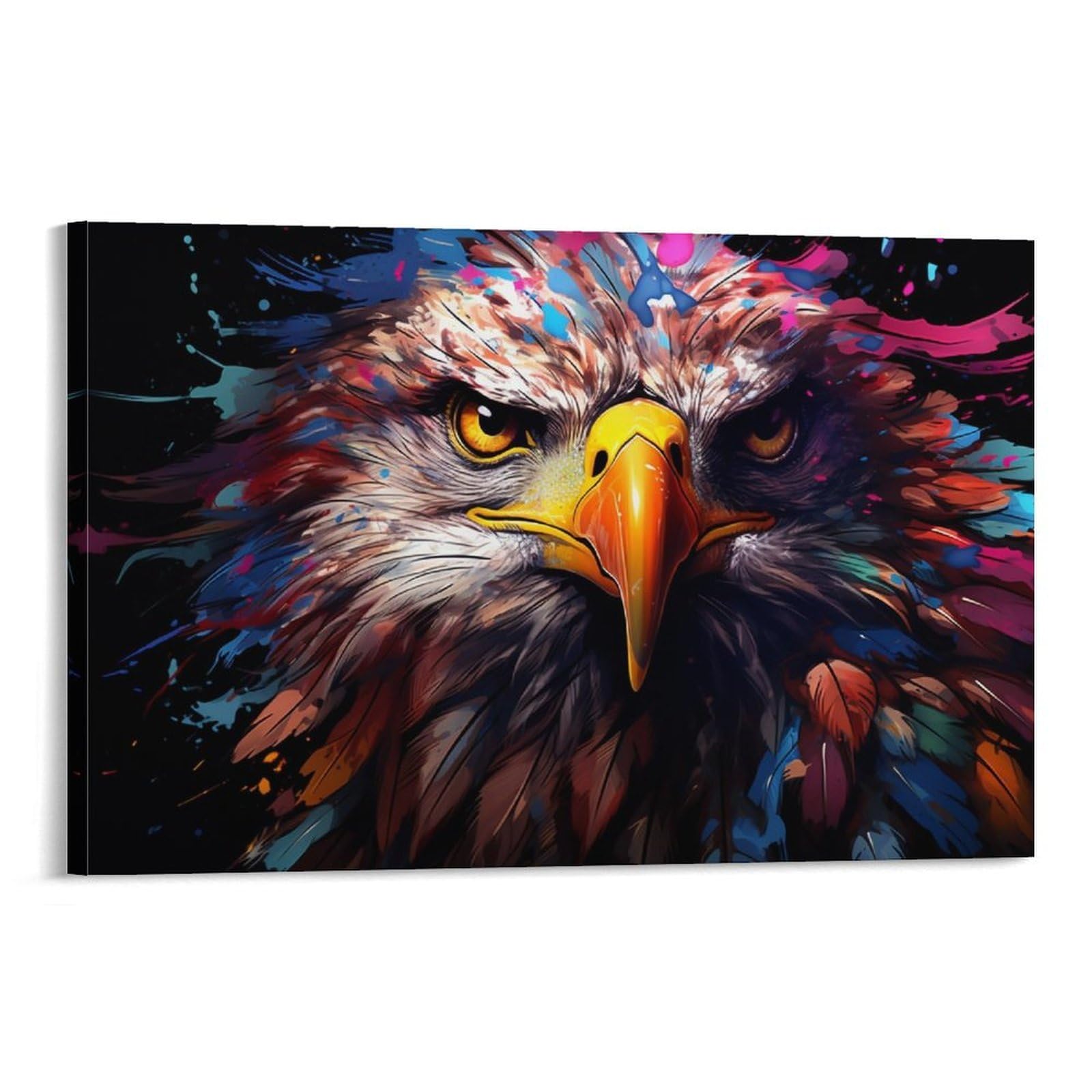 CPLVKWRQJ Bright Magical Colorful Individual Colorful Eagle Head Portrait Canvas Wall Art - Office Canvas Print Fade Resistant Wall Focal Art Ready to Hang 12x18inch(30x45cm)