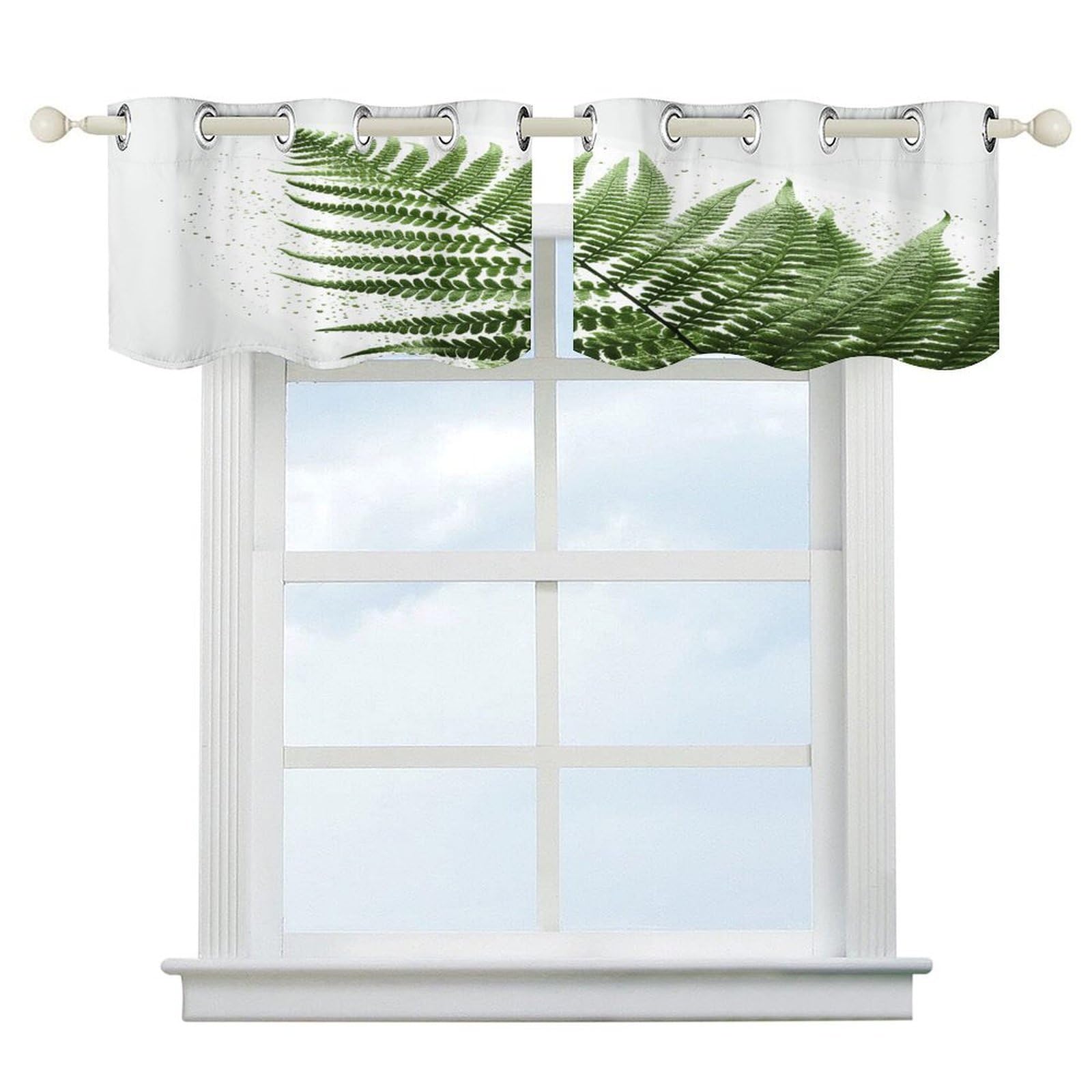 Fekiloot Style Natural Plant Silhouette Fern Leaf Short Curtains Valance Curtain