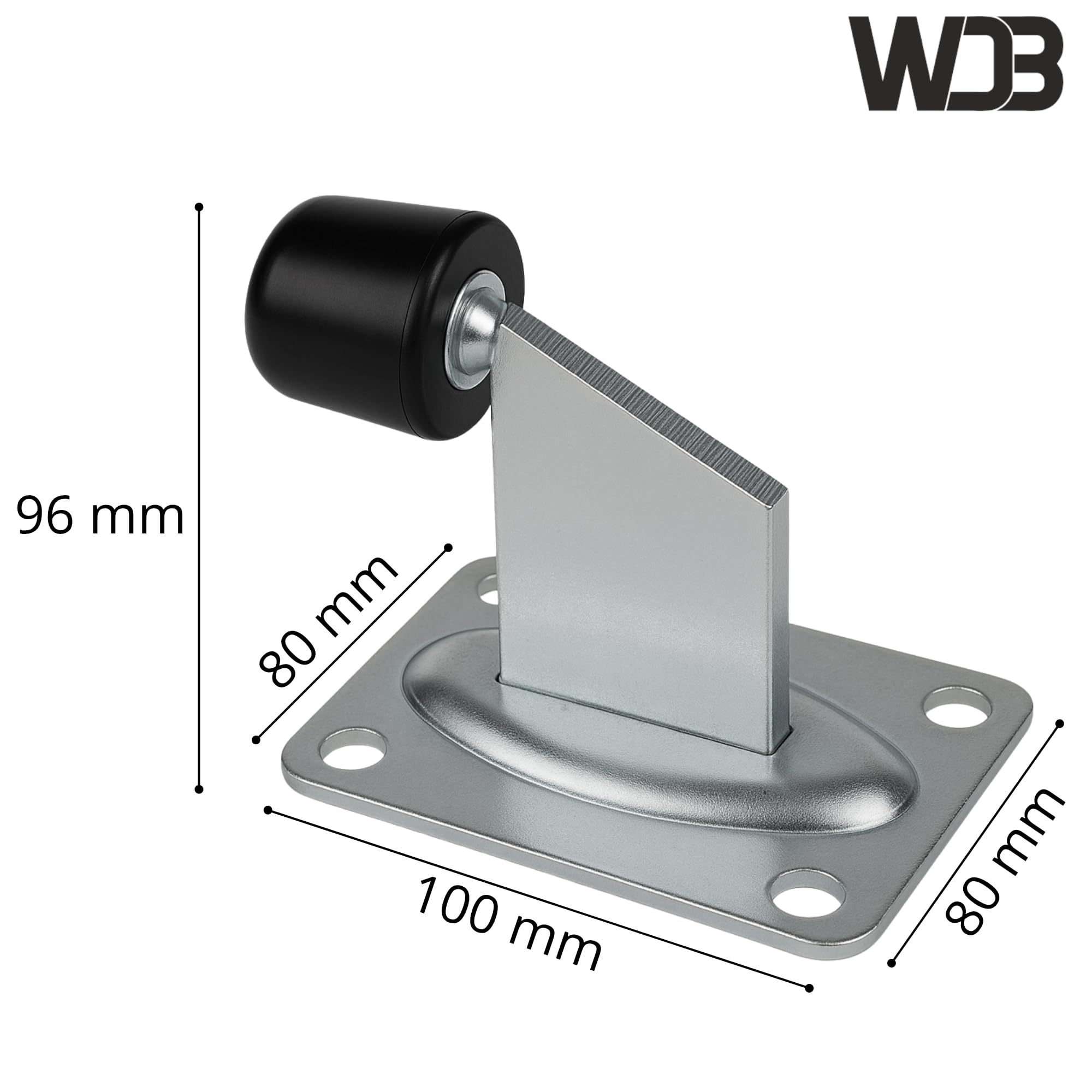 WDB Butoir de porte avec butée en caoutchouc - 100 x 80 mm - Pour portails roulants et portes lourdes - Acier galvanisé, résistant aux intempéries et durable - Noir - 1 pièce