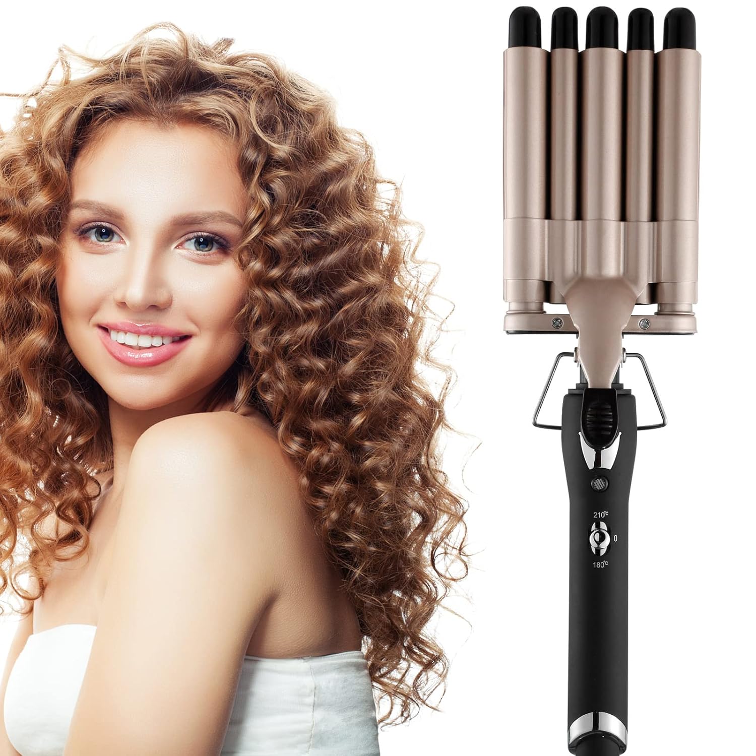 Hair Crimper Iron 5 Barrel Curling Iron Wand, 0.6 Inch Hair Waver Curler Ceramic Tourmaline Hair Styling Tool with Dual Voltage (0.6 Inch) - Image 8