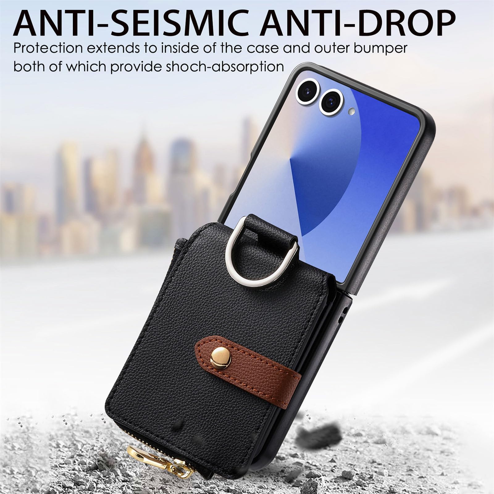 Smukłe etui do Samsung Galaxy Z Flip 8, zamek błyskawiczny portfel