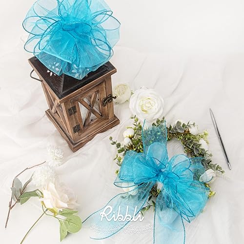 Miniatura 10 de Ribbli Cinta de organza blanca antigua con alambre, cinta transparente con borde de algodón, 2-12 pulgadas x 20 yardas, cinta para árbol de Navidad