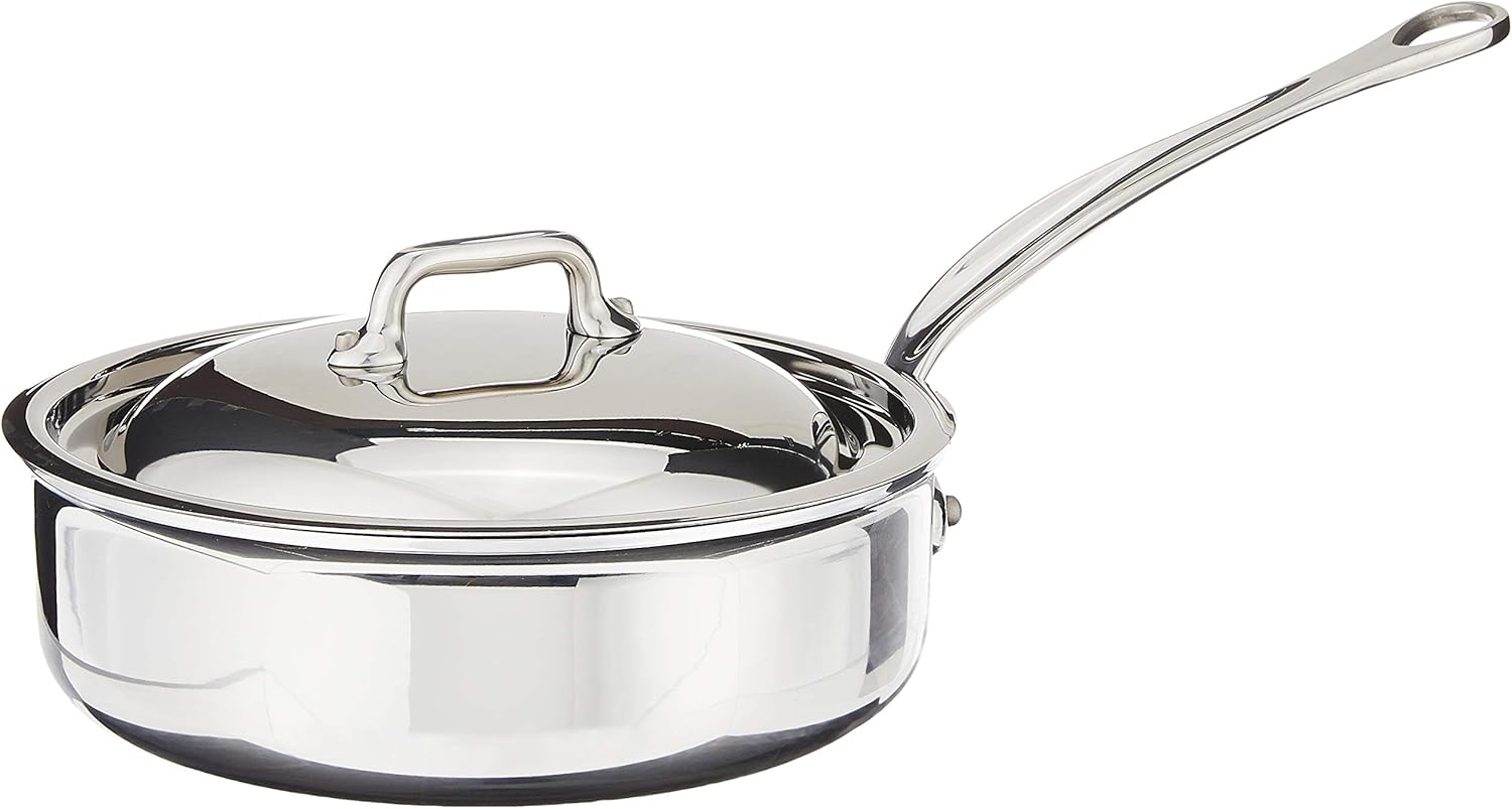 Mauviel M'Cook 5-Ply Polished Stainless Steel Saute Pan With Lid, And Cast Stainless Steel Handle, 1.8-qt, Made In France - Image 2