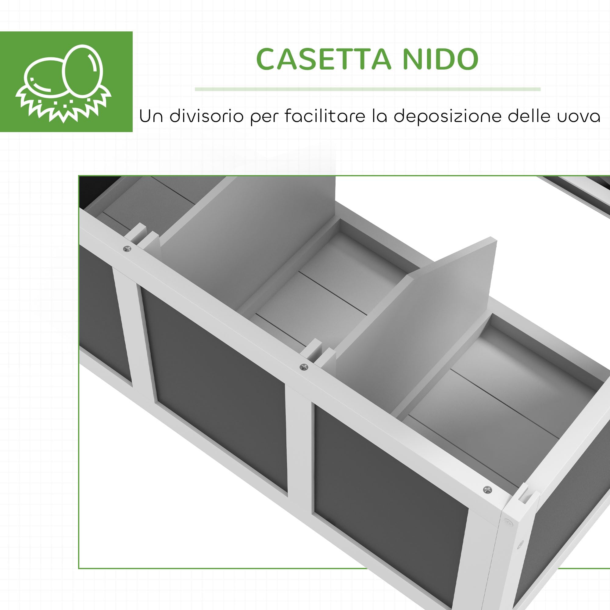 PawHut Pollaio in Legno con 2 Nidi, Ruote Grande Ø7.5cm, Pollaio per Galline Esterno con Tetto Ondulato Apribile Impermeabile, Vassoio Estraibile, Casetta per 2-4 Galline, Anatra, 147x94x90cm, Grigio