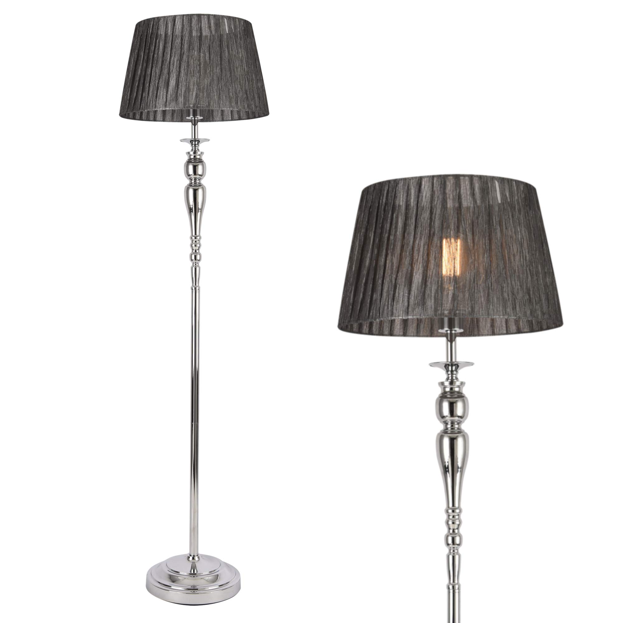 lux.pro Lampada da Terra Alta 151 cm Piantana con Paralume Conico in Tessuto Grigio Ø40 cm Lampada a Stelo Decorativo in Metallo Cromato