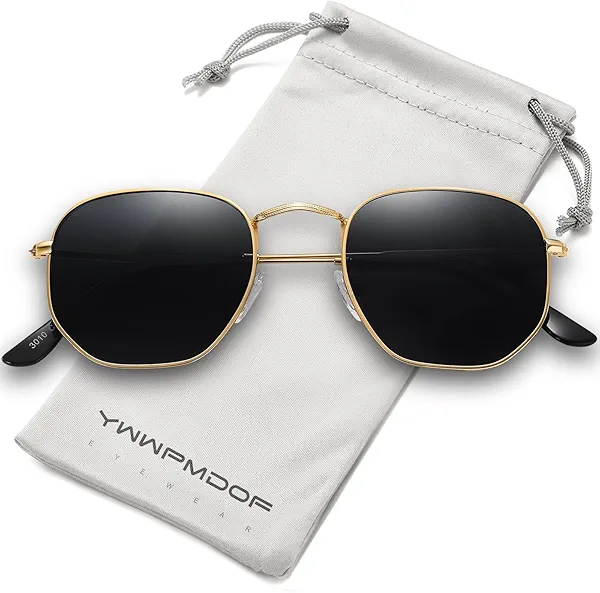 YWWPMDOF Polarized Sunglasses for Womens Men Trendy Square Hexagonal Flat Mirrored Sun Glasses UV Protection