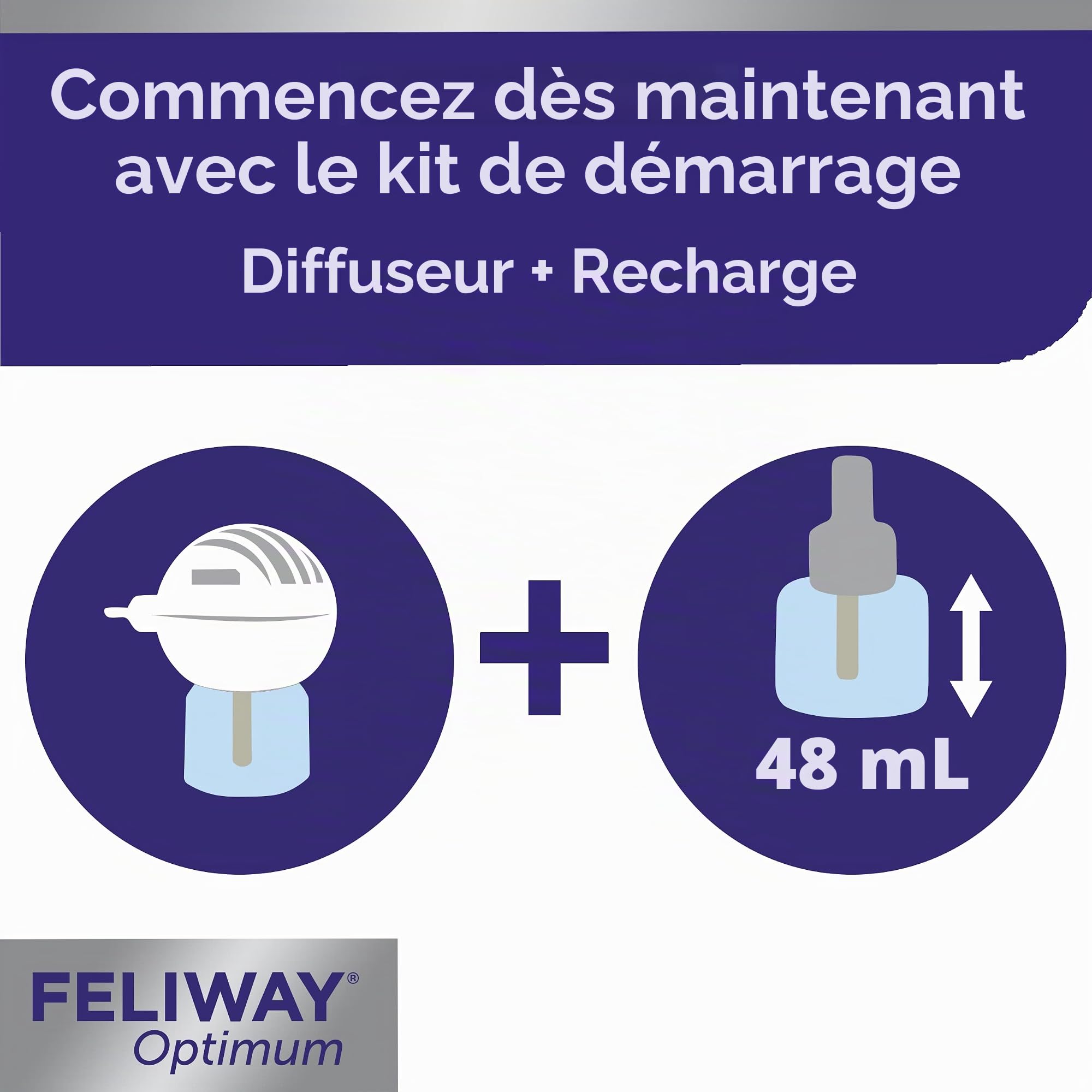 Feliway® Optimum - Kit anti-stress apaisant pour chats composé d’un diffuseur et d’une recharge de 48 ml de phéromones félines plus forts pour détendre et calmer les chats stressés