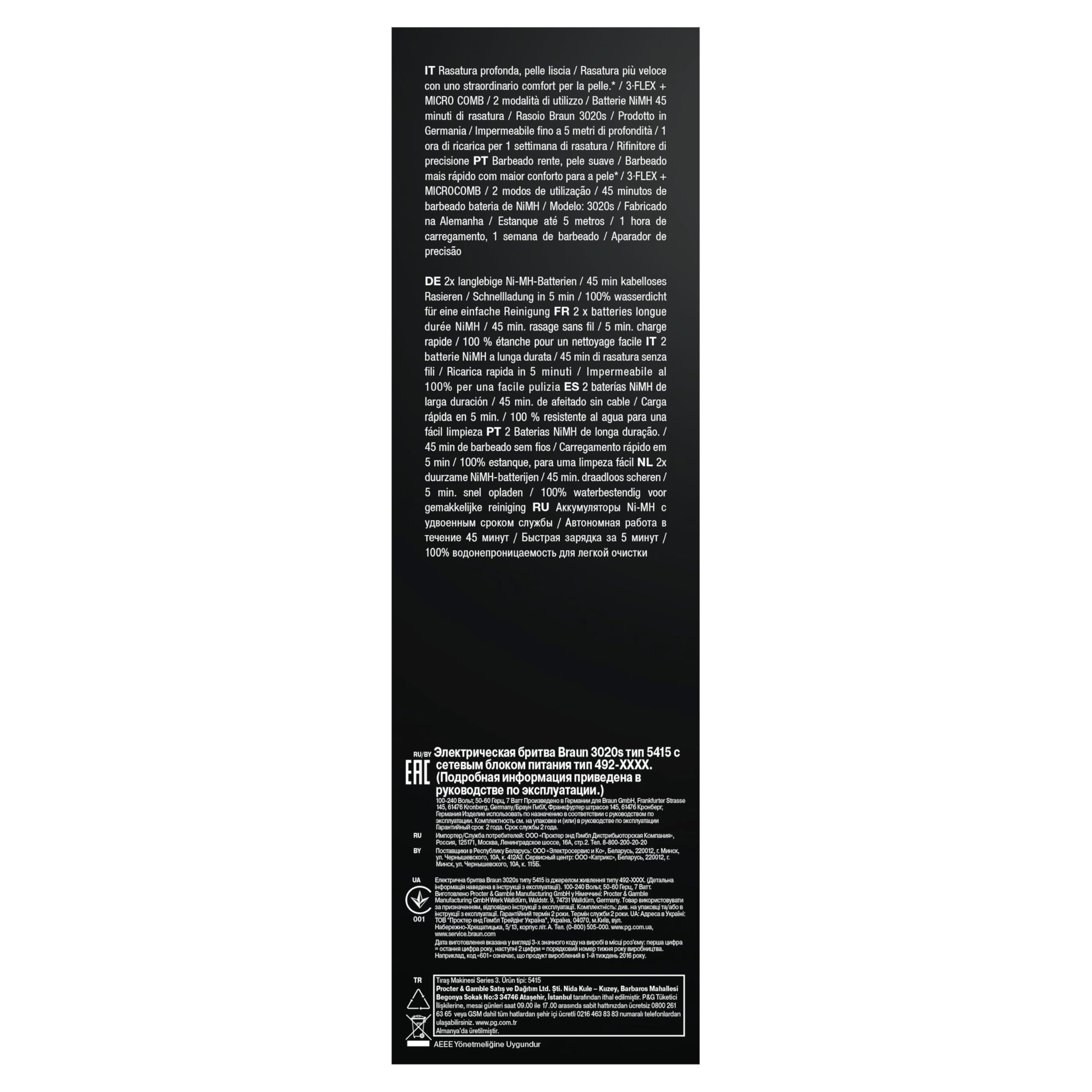 Braun Series 3 ProSkin 3020s Rasoio Elettrico, Nero e Rasoio Elettrico da Uomo Ricaricabile e Senza Fili