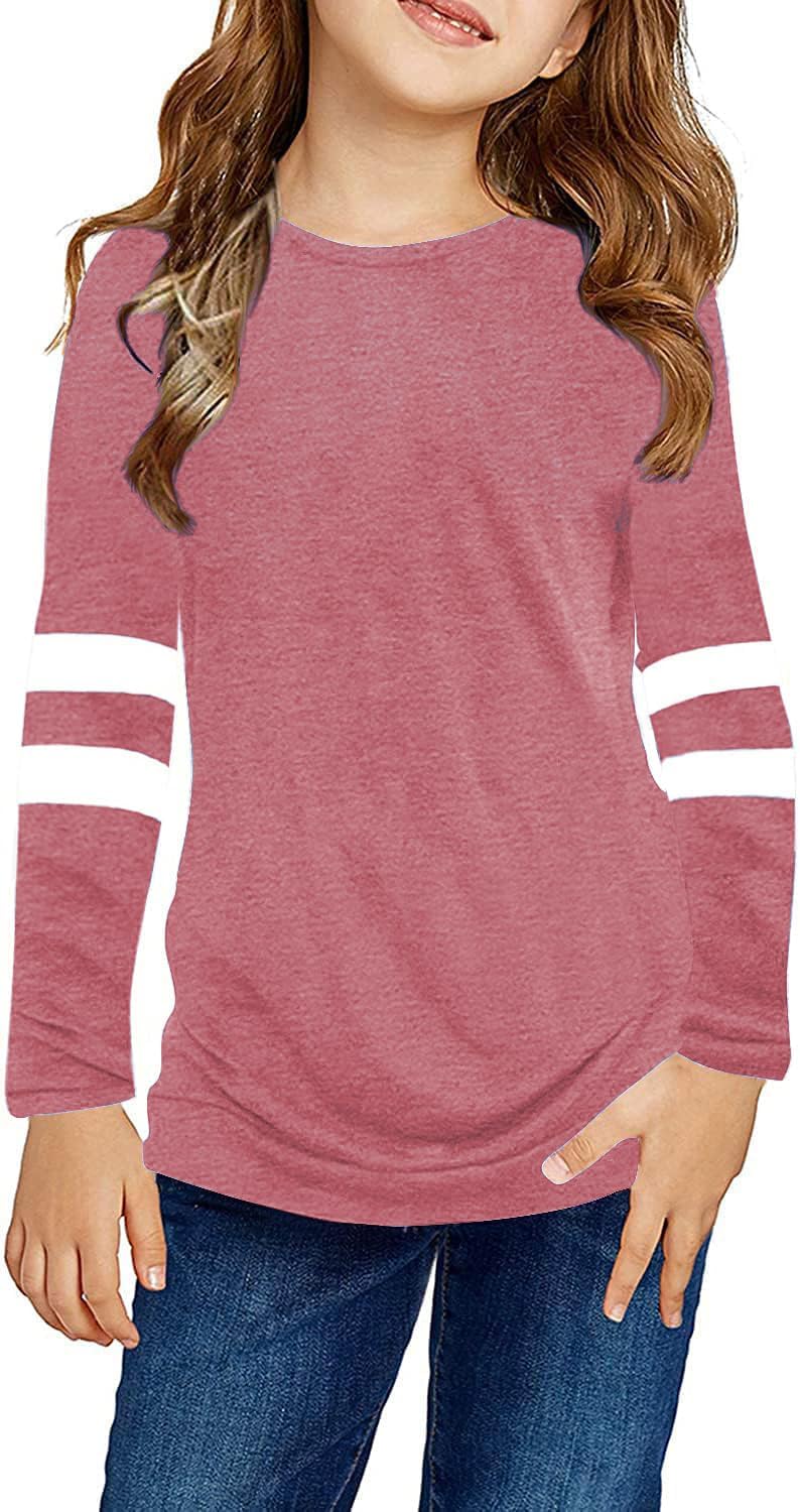 Girls Shirts for 6-13 Years Long Sleeve Raglan Striped Tops
