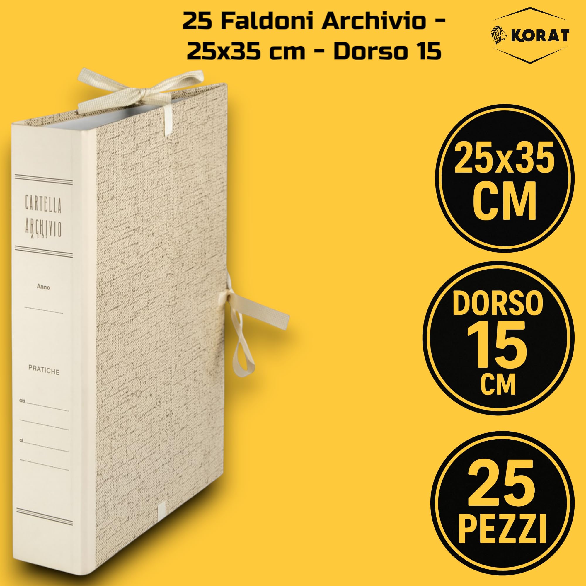 KORAT 25 Faldoni Archivio Con Lacci 25x35 cm, Faldoni Per Documenti da Ufficio, Ideale Documenti, Salva Spazio, Ufficio, Alta Capacità per Archivio e Organizzazione Documenti (Dorso 15)
