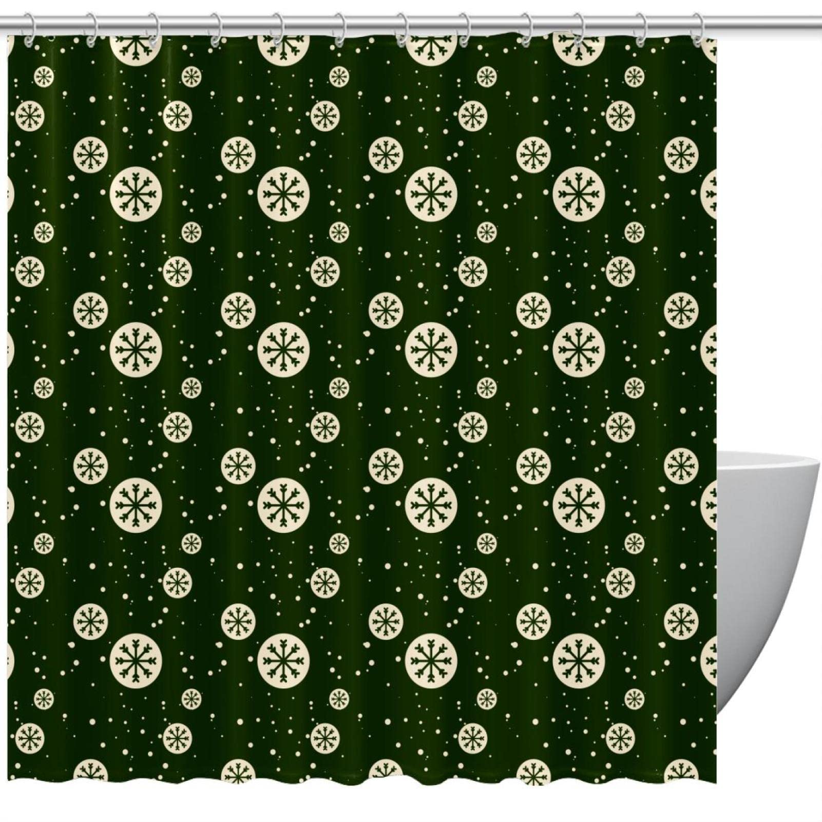 Rideau de douche vert 168x183 motif flocon imperméable anti-moisissure
