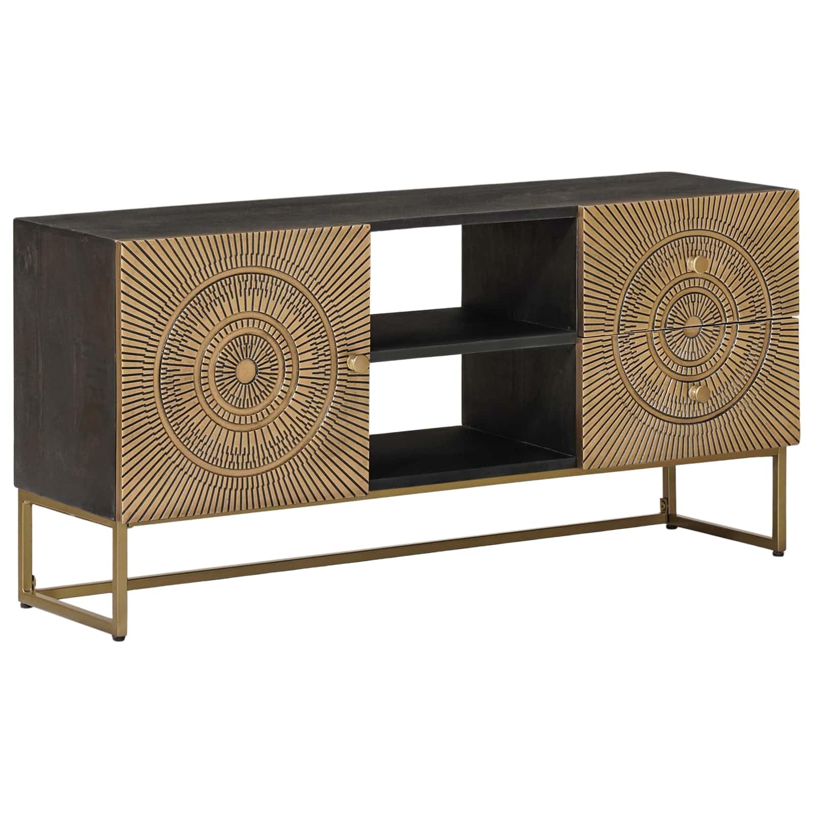 Banc TV moderne en bois de mangue avec 2 tiroirs et porte pour optimiser votre salon