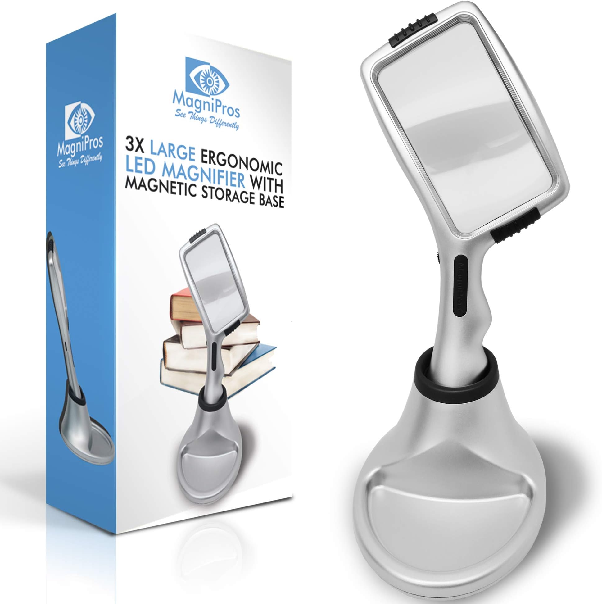 Large 3X Magnifying Glass with 10 Ultra Bright & Dimmable LED Lights+ Magnetic Base to Store Magnifier at Ease- Best for Reading, Aging Eyes, Seniors