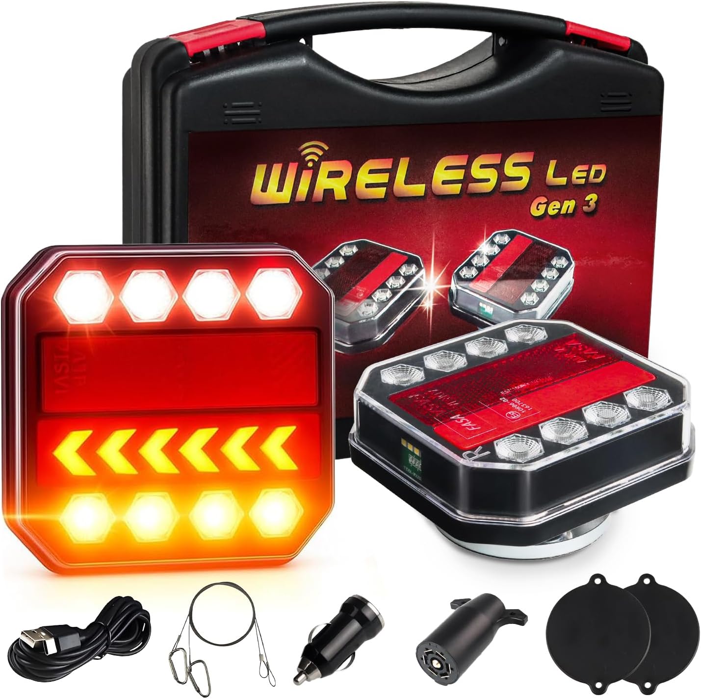 [Upgraded Magnetic Wireless Trailer Lights, Rechargeable Type-C LED Trailer Lights with 5 Modes,100 FT Signal Sync Tail Tow Light Kit for Towing Trucks Boat RV Camper Caravan