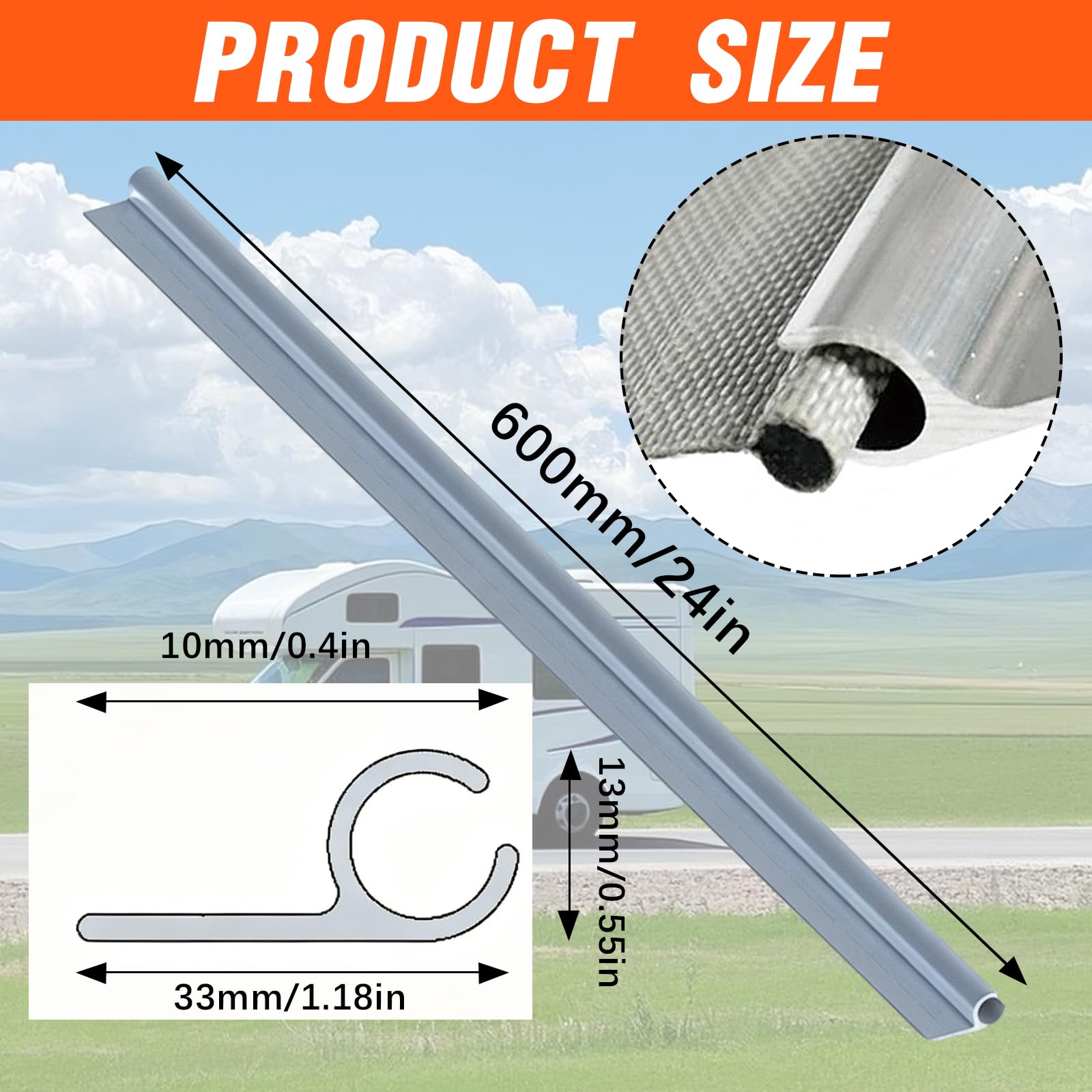 BRGD 8 Piezas 50cm Riel de Refuerzo de Aluminio, Riel para Toldo Canal C Fijación al Techo 45° para Accesorios de Autocaravana y Caravana