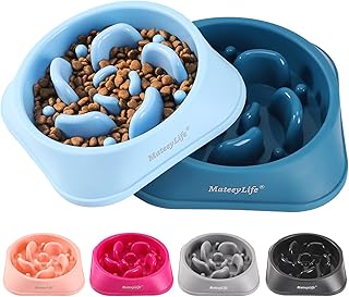 Slow Feeder Dog Bowls 2PCS, Anti-Choking Puzzle Dog Food Bowls, Anti-Slip Interactive Dog Feeding Bowls Slow Down Eating, Bloat Stop Maze Dog Dishes for All Breeds Pets LightBlue&DarkBlue