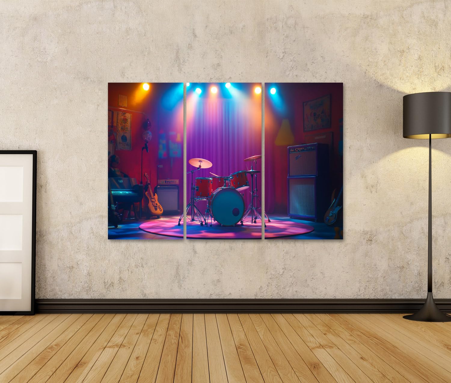 islandburner Prime Immagine su tela Palco illuminato con strumenti musicali per soggiorno amanti della musica negozio di musica immagini murali poster